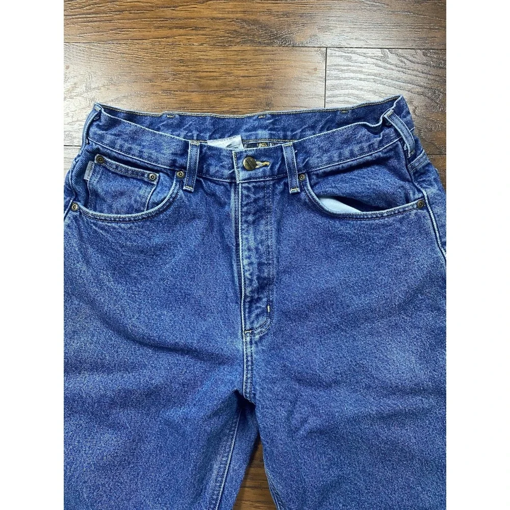 Carhartt Relaxed Flannel Tapered Jean Blue Denim High Rise Workwear Mens 29x34.5